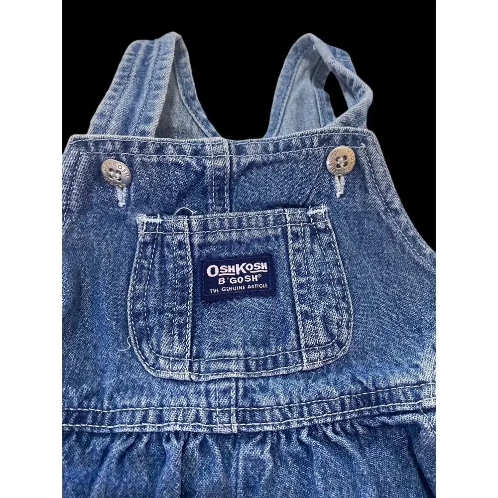 Oshkosh B'Gosh Denim Jean Shortalls Overalls Size 12M Red Gingham Bottom Vintage